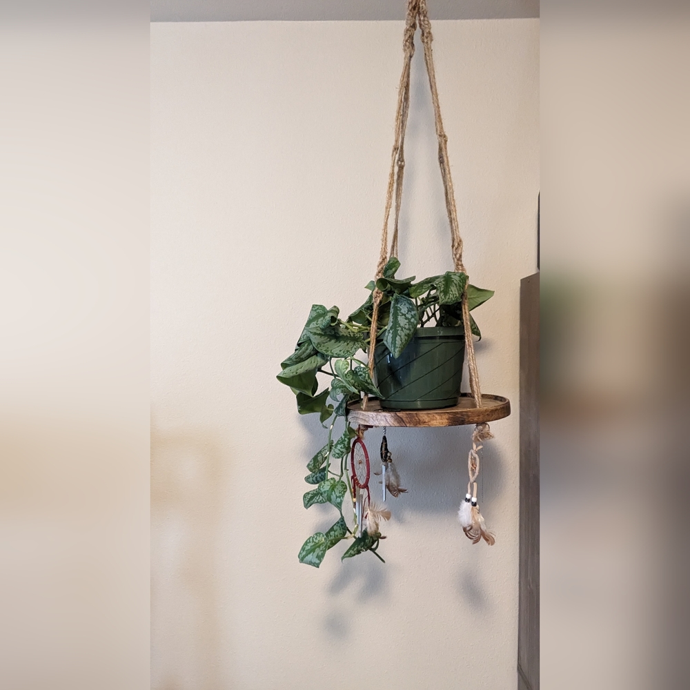 Hanging Wooden Plant Shelf